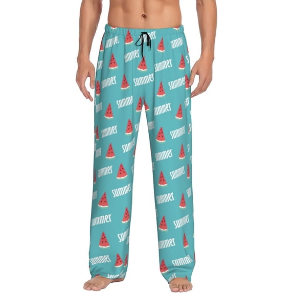 Mens Pajama Pants - Soft Sleep & Lounge Pants for Men, Summer Blue Watermelon Cuteness Casual PJ Bottoms Pants with Pockets