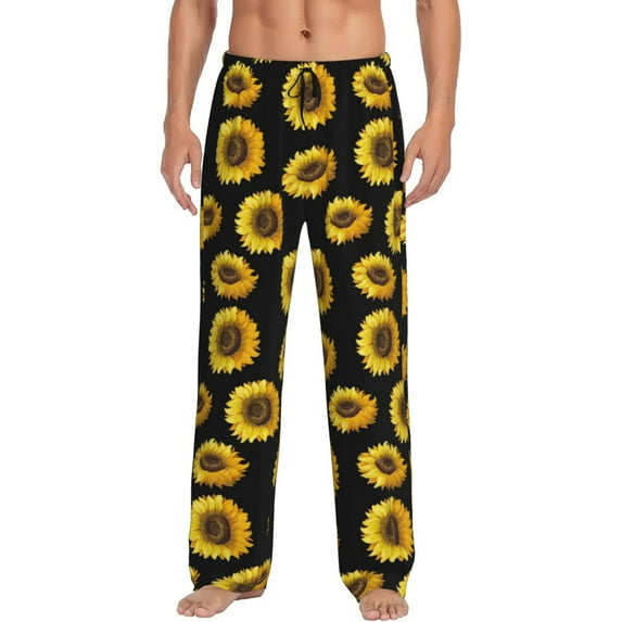 Mens Pajama Pants - Soft Sleep & Lounge Pants for Men, Sunflower (2) Cuteness Casual PJ Bottoms Pants with Pockets