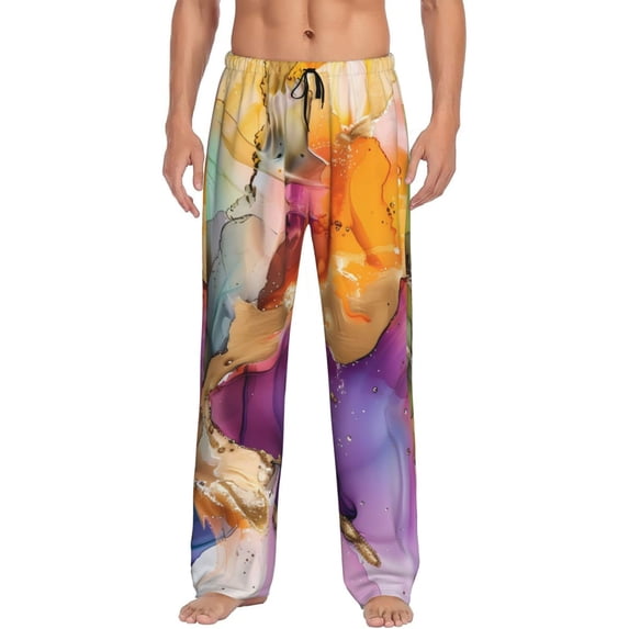 Mens Pajama Pants - Soft Sleep & Lounge Pants for Men, Vibrant Abstract Color Splash Cuteness Casual PJ Bottoms Pants with Pockets
