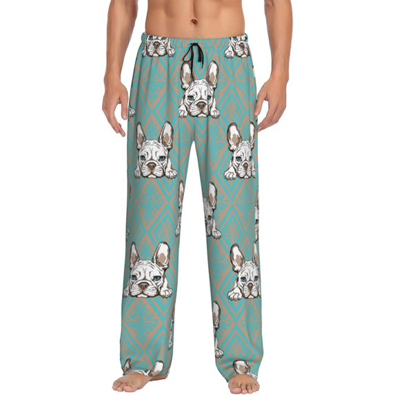 Mens Pajama Pants - Soft Sleep & Lounge Pants for Men, Vintage Pop Art French Bulldog Cuteness Casual PJ Bottoms Pants with Pockets