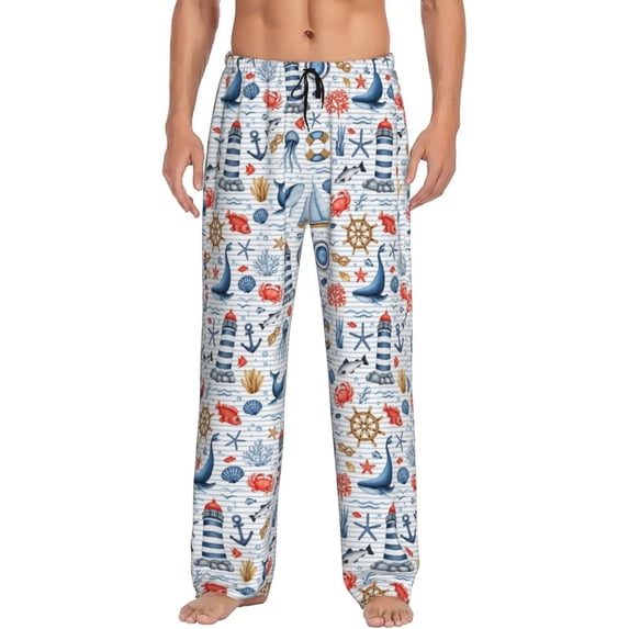 Mens Pajama Pants - Soft Sleep & Lounge Pants for Men, Watercolor Nautical Cuteness Casual PJ Bottoms Pants with Pockets