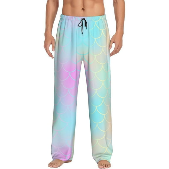 Mens Pajama Pants - Soft Sleep & Lounge Pants for Men, Yellow pink Pastel fishscale Cuteness Casual PJ Bottoms Pants with Pockets