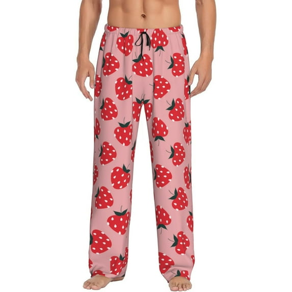 Mens Pajama Pants - Soft Sleep & Lounge Pants for Men, cartoon strawberries print Cuteness Casual PJ Bottoms Pants with Pockets