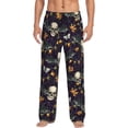 thumbnail image 1 of Mens Pajama Pants - Soft Sleep & Lounge Pants for Men, cool skull bat garlands cobwebs Cuteness Casual PJ Bottoms Pants with Pockets, 1 of 5
