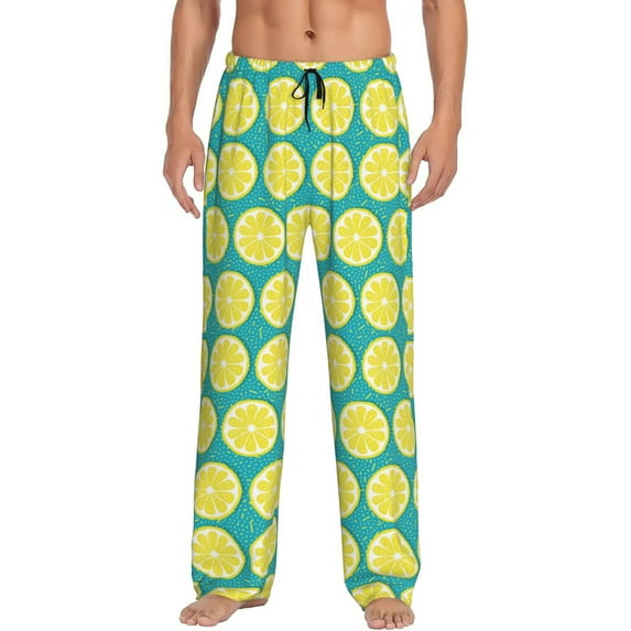 Mens Pajama Pants - Soft Sleep & Lounge Pants for Men, cute blue Lemon Cuteness Casual PJ Bottoms Pants with Pockets
