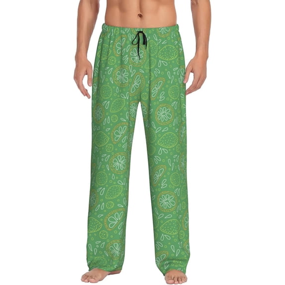 Mens Pajama Pants - Soft Sleep & Lounge Pants for Men, green Lemon print Cuteness Casual PJ Bottoms Pants with Pockets