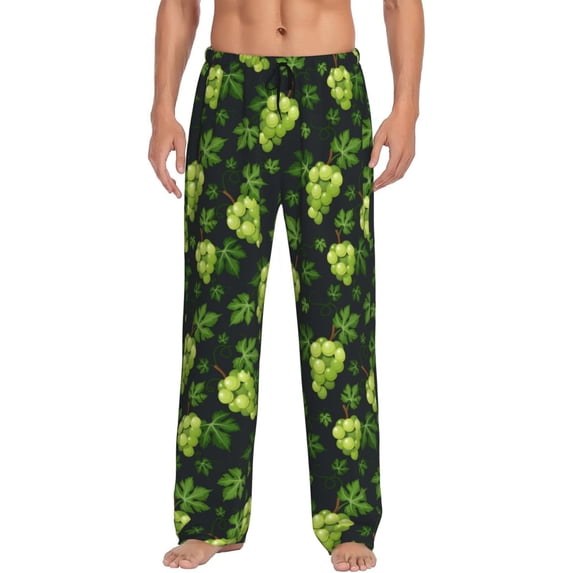 Mens Pajama Pants - Soft Sleep & Lounge Pants for Men, green leaf Grape Cuteness Casual PJ Bottoms Pants with Pockets