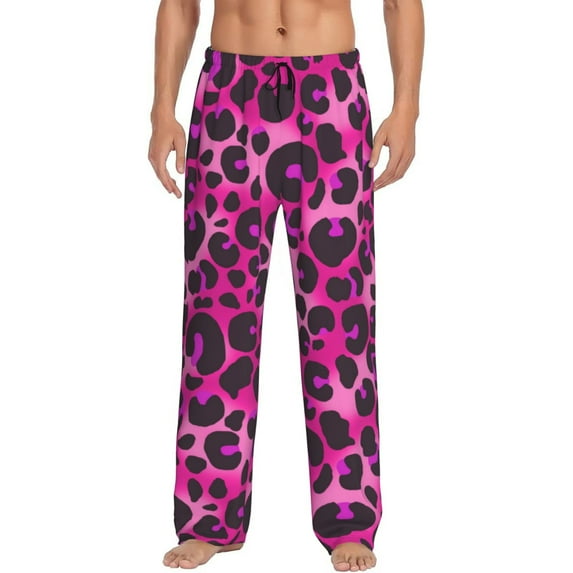 Mens Pajama Pants - Soft Sleep & Lounge Pants for Men, red pink Leopard print Cuteness Casual PJ Bottoms Pants with Pockets