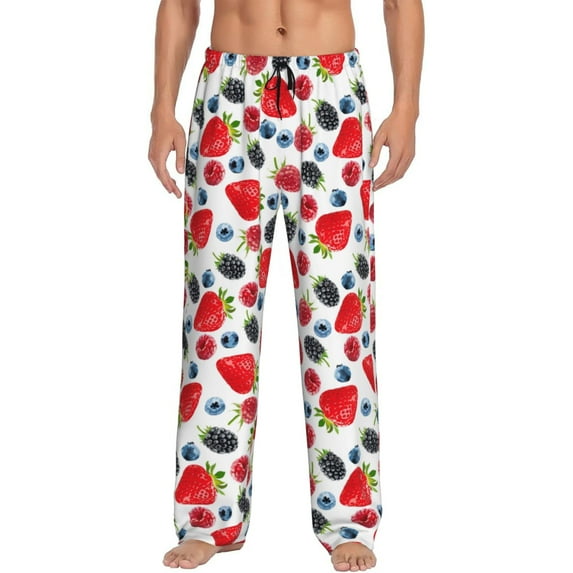 Mens Pajama Pants - Soft Sleep & Lounge Pants for Men, strawberry Blueberries Cuteness Casual PJ Bottoms Pants with Pockets
