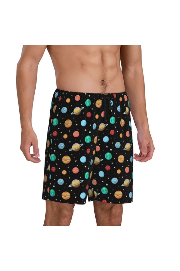 Mens Pajama Pants - Solar System Planets Space Sleep Shorts Mens Pajama Shorts, Comfy Pj Pants for Mens Lounge Shorts