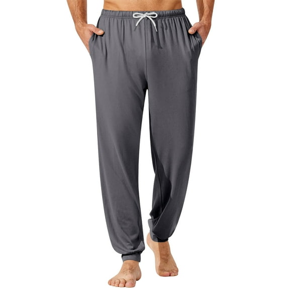 Mens Pajama Pants Solid with Drawstring Pajama Pants with Pockets Elastic Waist Long Lounge Pj Sleep Pant Comfortable Casual Lightweight Soft Loose Pjs Bottoms Sleepwear,Gray M