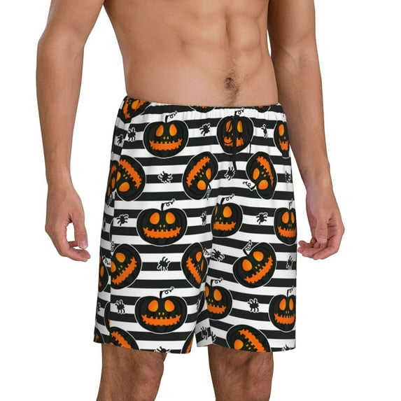 Mens Pajama Pants - Spiders Pumpkins Halloween Sleep Shorts Mens Pajama Shorts, Comfy Pj Pants for Mens Lounge Shorts