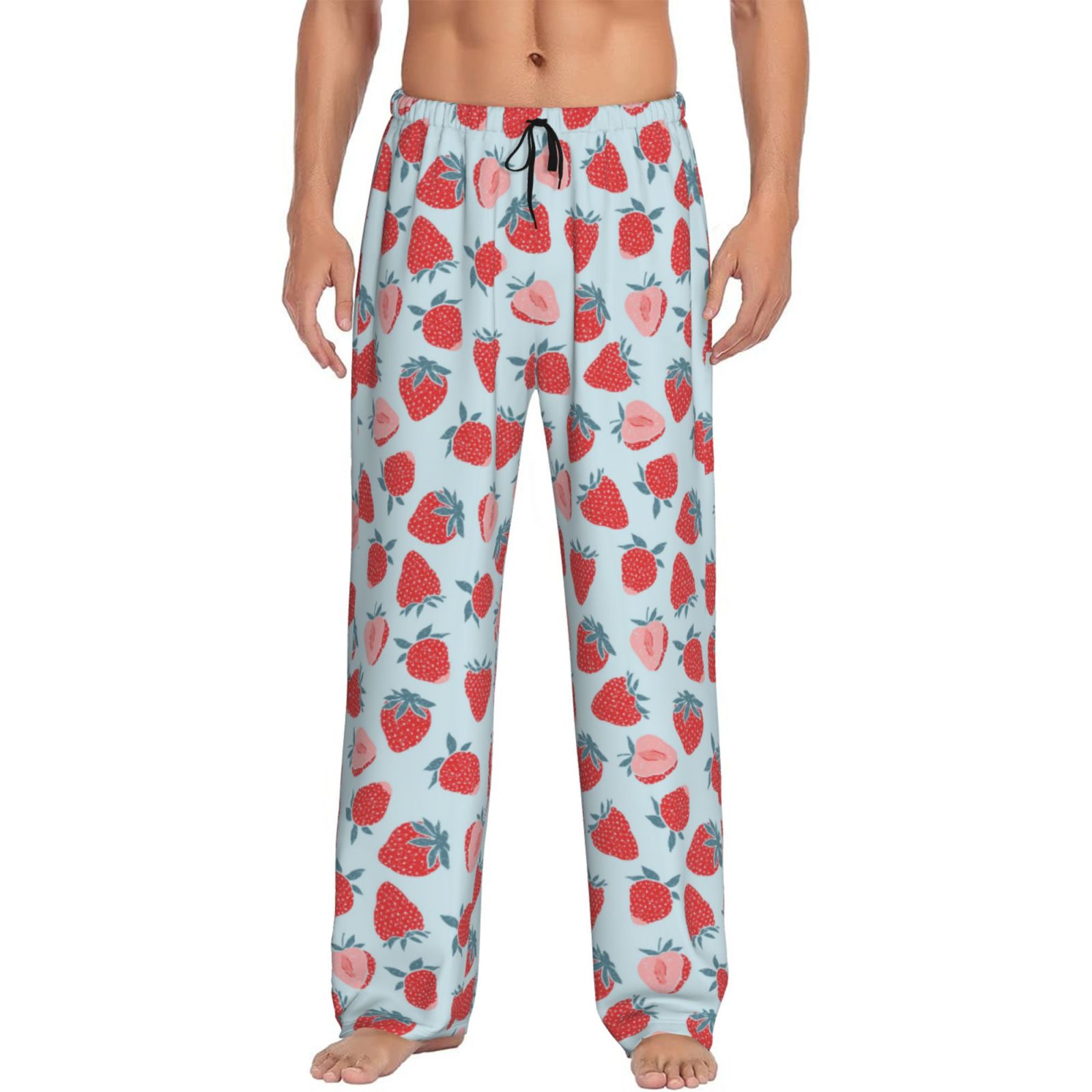 Mens Pajama Pants, Strawberries Print A Lounge Pj Pants With Drawstring ...