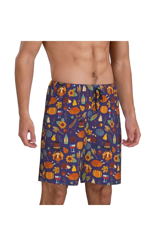 Mens Pajama Pants - Thanksgiving Turkey K Sleep Shorts Mens Pajama Shorts, Comfy Pj Pants for Mens Lounge Shorts