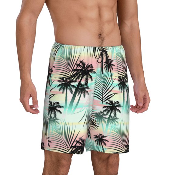 Mens Pajama Pants - Tropical Summer Palm Sleep Shorts Mens Pajama Shorts, Comfy Pj Pants for Mens Lounge Shorts