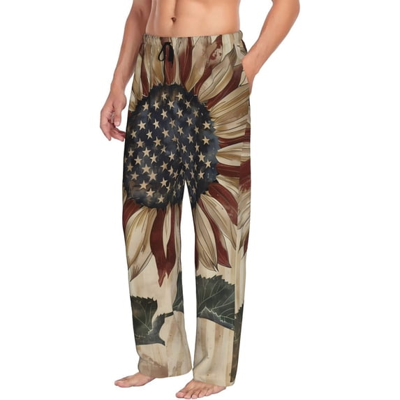 Mens Pajama Pants, USA Sunflower Flag Soft Sleep & Lounge Pants for Men, Cuteness Casual PJ Bottoms Pants with Pockets