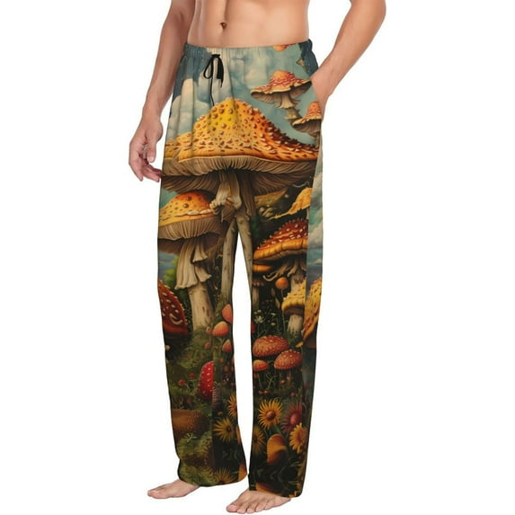 Mens Pajama Pants, Vintage Cloud Mushroom Soft Sleep & Lounge Pants for Men, Cuteness Casual PJ Bottoms Pants with Pockets