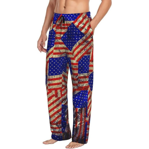 Mens Pajama Pants, Vintage USA Flag Soft Sleep & Lounge Pants for Men, Cuteness Casual PJ Bottoms Pants with Pockets