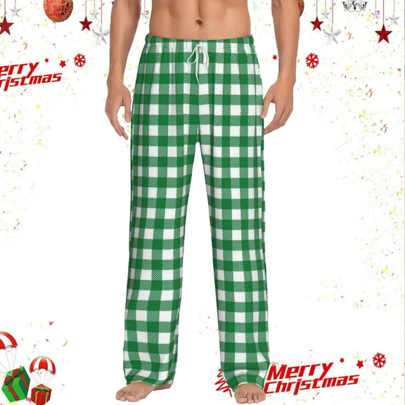 Mens Pajama Pants Warm Plaid Lounge Pj Bottoms Christmas Pajamas Palid Pants for Men (Green XXL)