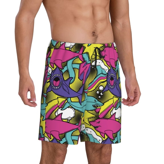 Mens Pajama Pants - Wave Shark Sleep Shorts Mens Pajama Shorts, Comfy Pj Pants for Mens Lounge Shorts
