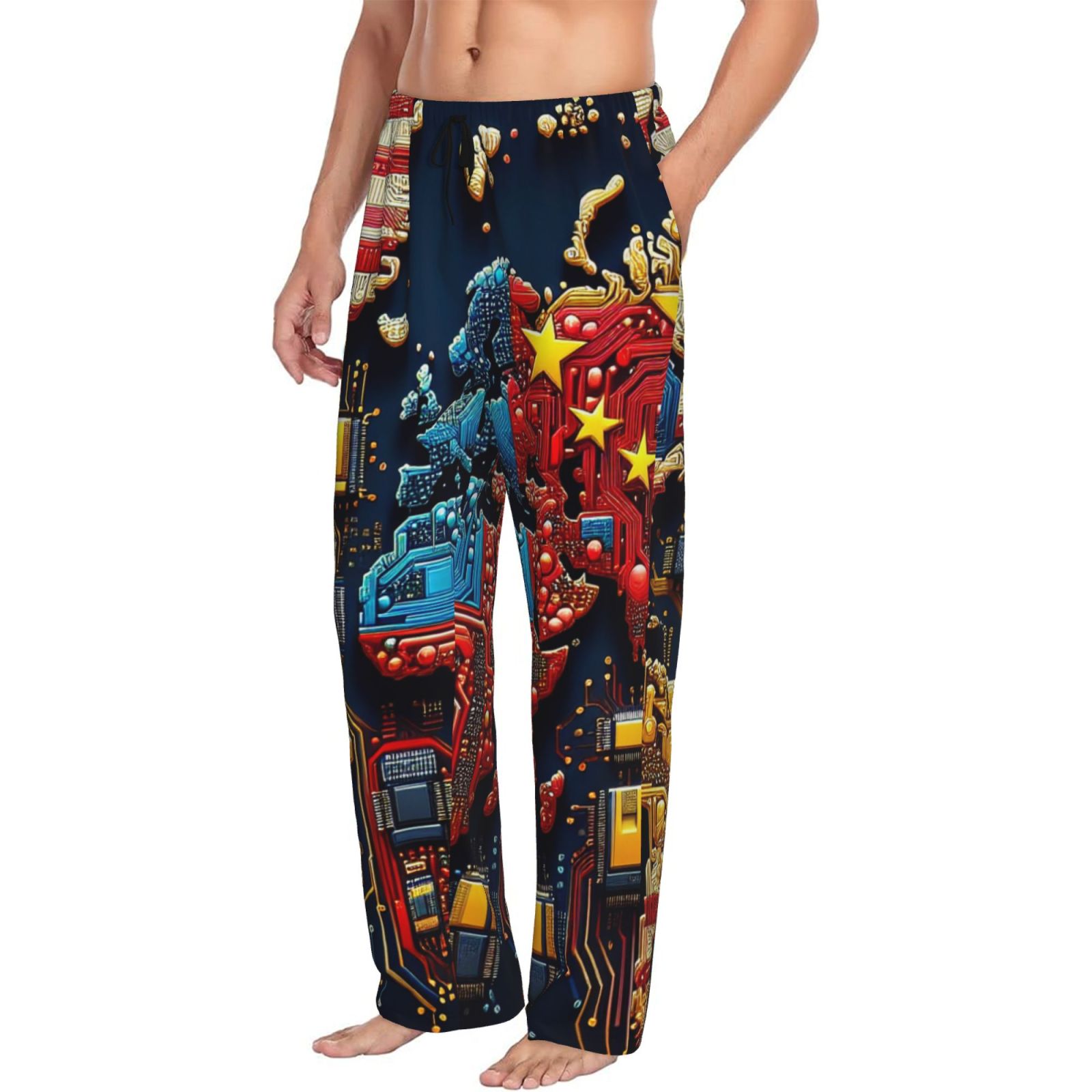 Slacks World Mens Pajama Pants, World Map Of Digital Circuits Lounge PJ Pants With ...