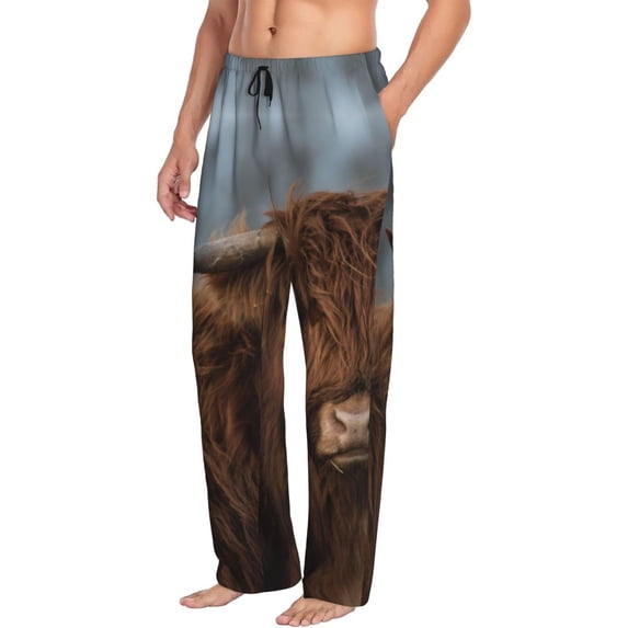 Mens Pajama Pants, Yak (6) Soft Sleep & Lounge Pants for Men, Cuteness Casual PJ Bottoms Pants with Pockets