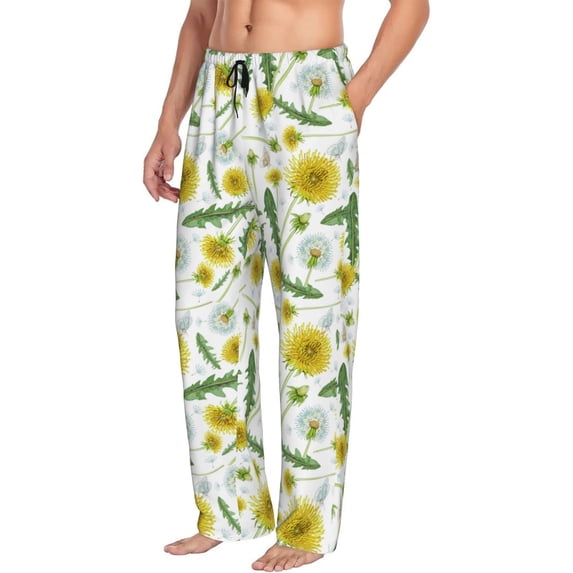Mens Pajama Pants, Yellow Dandelions Mens PJ Pants Bottoms Sleep Pants Lounge Pants with Pockets Mens Pajama Pants - Soft Sleep & Lounge Pants for Men, Casual PJ Bottoms Pants with Pockets