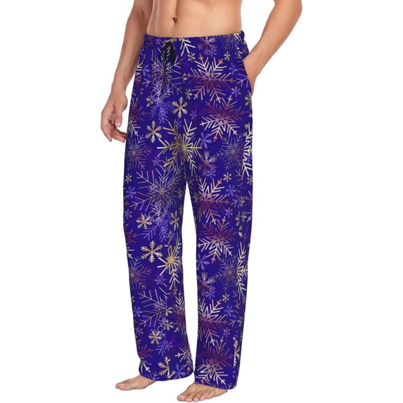 Mens Pajama Pants, blue purple Snowflake Soft Sleep & Lounge Pants for Men, Cuteness Casual PJ Bottoms Pants with Pockets