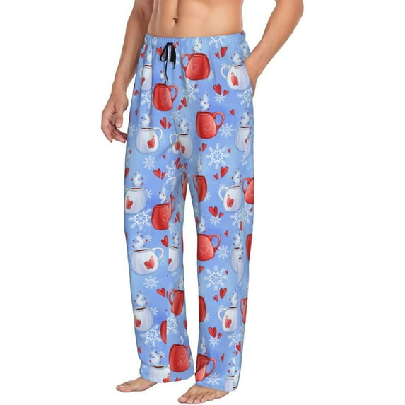 Mens Pajama Pants, coffee love cup winter Soft Sleep & Lounge Pants for Men, Cuteness Casual PJ Bottoms Pants with Pockets