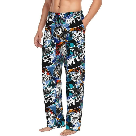 Mens Pajama Pants, colorful snow board Soft Sleep & Lounge Pants for Men, Cuteness Casual PJ Bottoms Pants with Pockets
