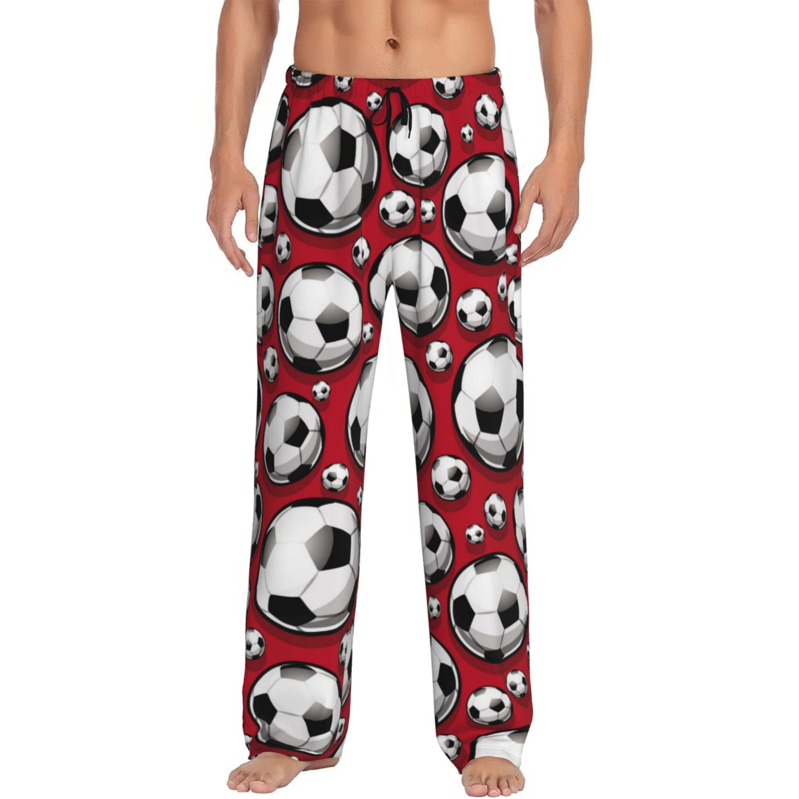 Mens Pajama Pants - football soccer ball red Soft Sleep Lounge Pants ...