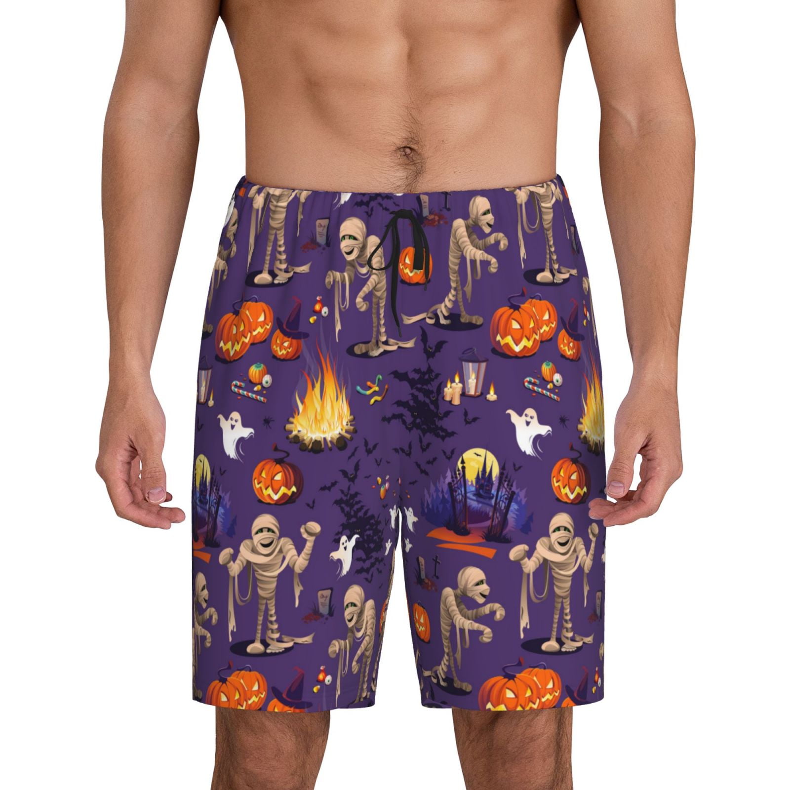 Mens Pajama Pants halloween elements print Sleep Comfy Shorts Mens