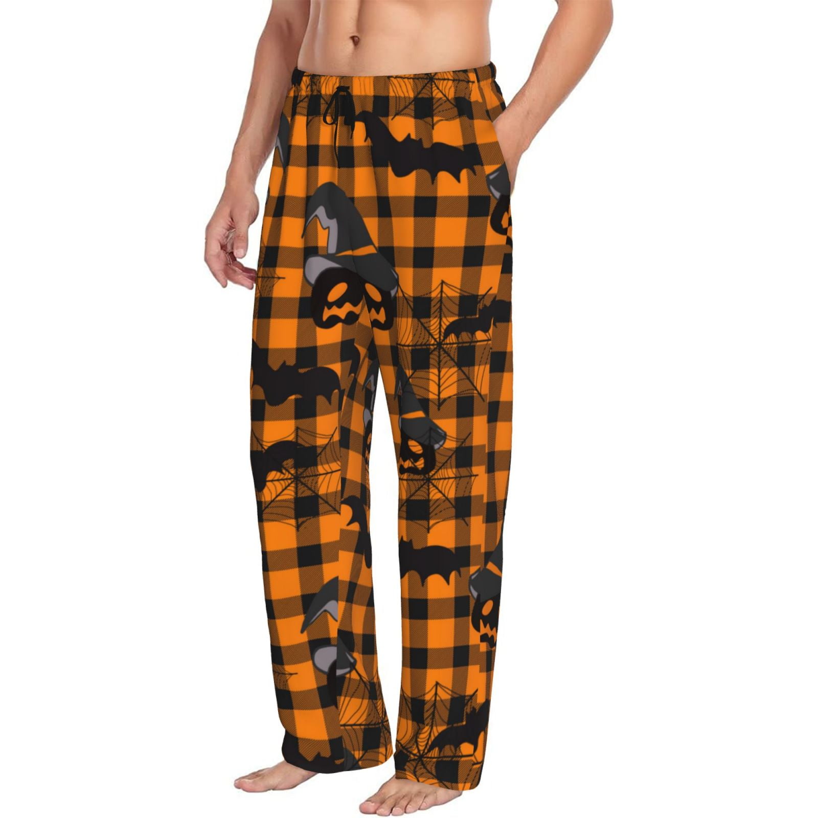 Mens Pajama Pants halloween pumpkin hat bat Casual Sleep Lounge Pants