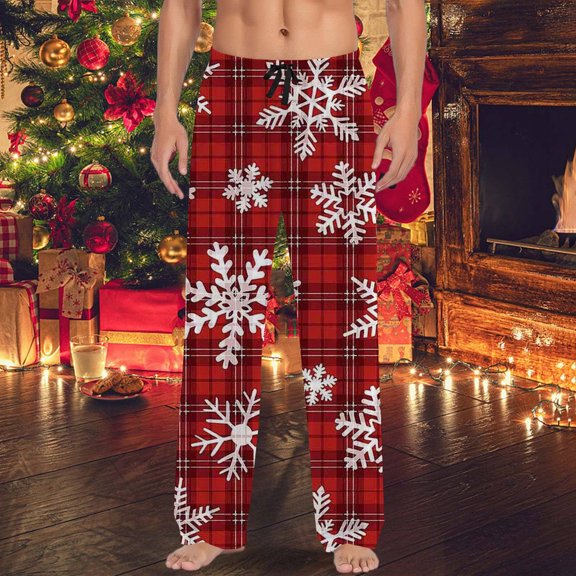 Mens Pajama Pants with Pockets Christmas Printed Mid Waisted Casual Pants with Drawstring And Comfortable Loose Pants Bottoms Sleep Lounge Long Pant