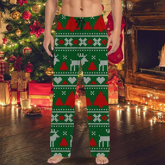 Mens Pajama Pants with Pockets Christmas Printed Mid Waisted Casual Pants with Drawstring And Comfortable Loose Pants Lounge Bottoms Soft Sleepwear