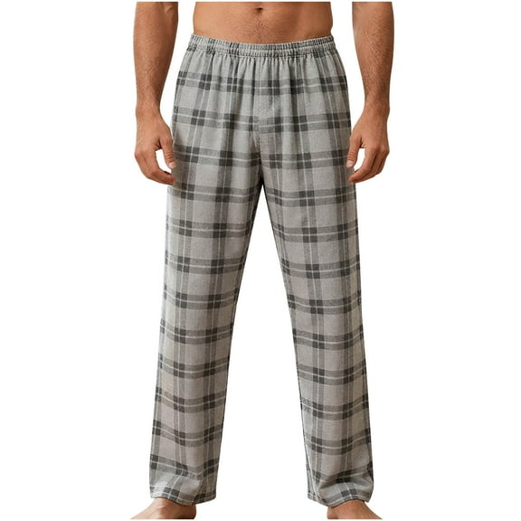 Mens Pajama Pants with Pockets Cotton Plaid Lounge Pants PJ Bottoms Elastic Waist Sleep Wear, L Gray #A