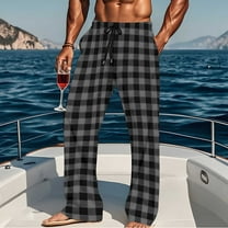 Mens Pajama Pants with Pockets Straight Leg Pajama Bottoms Casual Plaid Printed Drawstring Elastic Waist Comfort Sleepwear Loungewear Trousers Pant