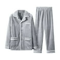 thumbnail image 1 of Mens Pajama Set 2 Piece Plush Warm Long Sleeve Lapel Button Up Thickened Sleepwear and Pajamas Pants Classic Fit Pajamas for Men, 1 of 2