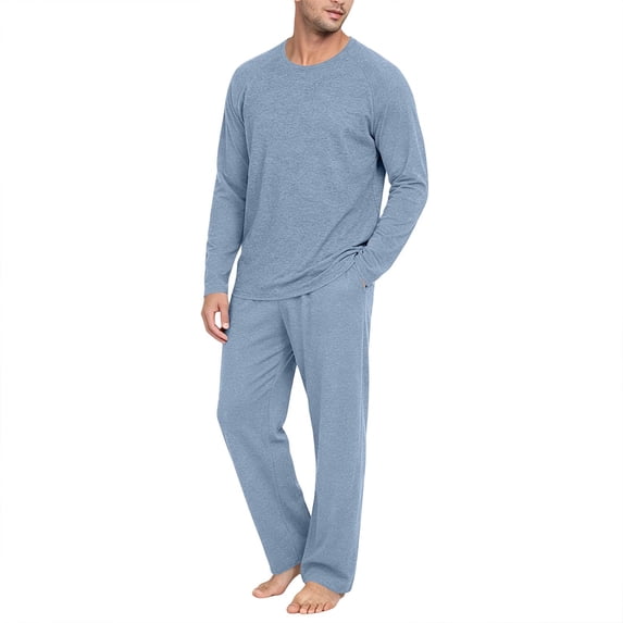 Mens Pajama Set Bamboo Viscose Soft Pijamas Sets for Men Long Sleeve Full Length Pants Pjs Sleepwear with Pockets