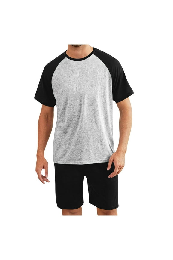 Mens Pajama Set Big & Tall Pjs Sleepwear Short Sleeve Lightweight Sleep T-Shirts Shorts Sets Loungewear, 5XL