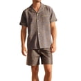 thumbnail image 1 of Mens Pajama Set Casual Summer Short Sleeved Shorts Pullover Round Neck,Brown,L, 1 of 4