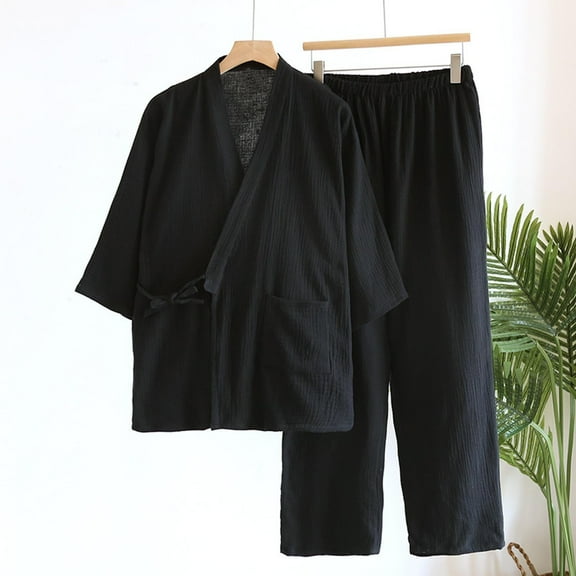 Mens Pajama Set Men Fashion Pajama Solid Casual V-Neck Short Sleeve Pants Set Sleepwear Fall Pajamas for Men Pijamas Men's Sleepwear Soft Pjs for Men Set