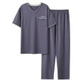 thumbnail image 1 of Mens Pajama Set Men Fashion Pajama Solid Casual V-Neck Short Sleeve Short Pants Set Sleepwear Fall Pajamas for Men Pijamas Men's Sleepwear Soft Pjs for Men Set, 1 of 2