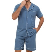 Mens Pajama Set Short Sleeve 2 PCS Sleepwear Button Down Soft Loungewear Modal Set Pj Set with Pockets