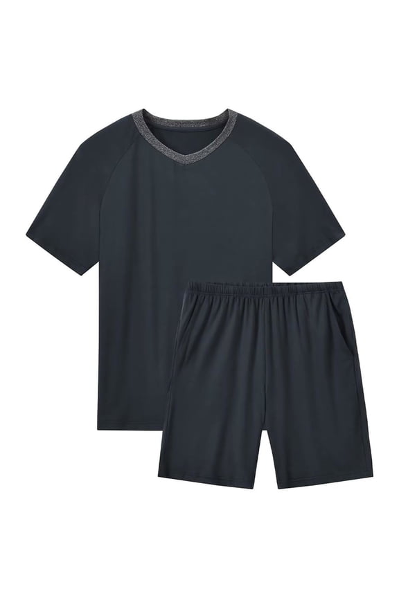 Mens Pajamas Set Lightweight Summer Pjs Sleepwear Soft Comfy Short Sleeve Loungewear Carbon Gray XL