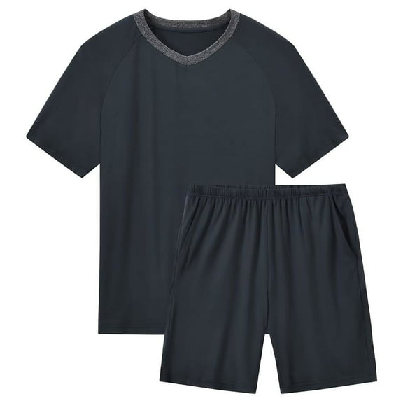 Mens Pajama Set Sleepwear Pjs Lightweight Short Sleeve Shirts Soft Breathable Fresh Sleep Sets Carbon Gray XL