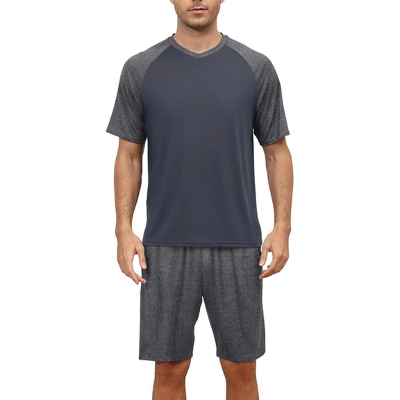Pdbokew Mens Pajamas Set Lightweight Summer Pjs Sleepwear Soft Comfy Short Sleeve Loungewear Dark Gray with Carbon gray L