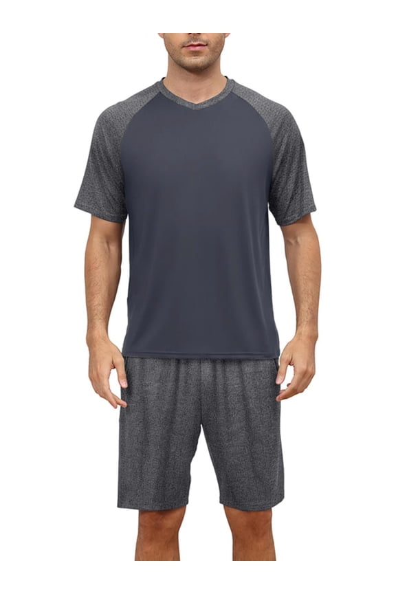 Pjs Men's Pajamas Set Short Sleeve Top and Shorts with Pockets Loungewear 2-Piece for Men Dark Gray with Carbon gray M