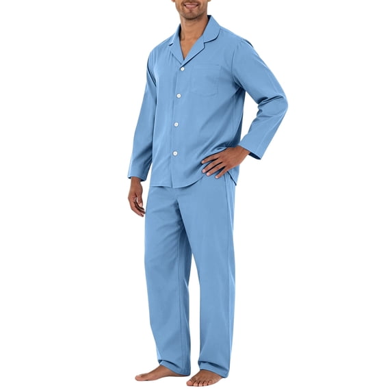 Mens Pajama Set Soft Long Sleeve Pajamas for Men Lightweight Button Up Sleepwear Lounge Pjs Outfits Light Blue XL
