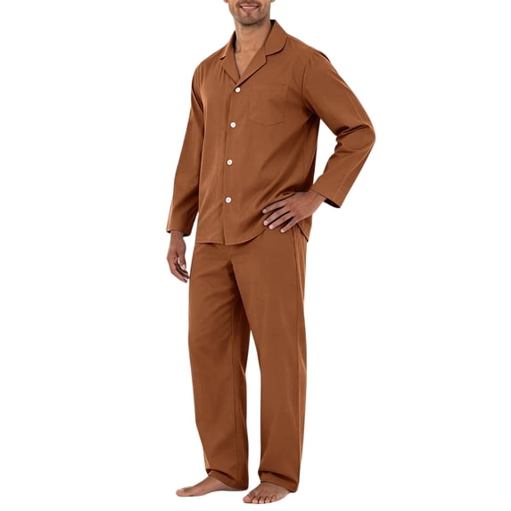 Mens Pajama Set Soft Long Sleeve Pajamas for Men Lightweight Button Up Sleepwear Lounge Pjs Outfits Light Brown XXL